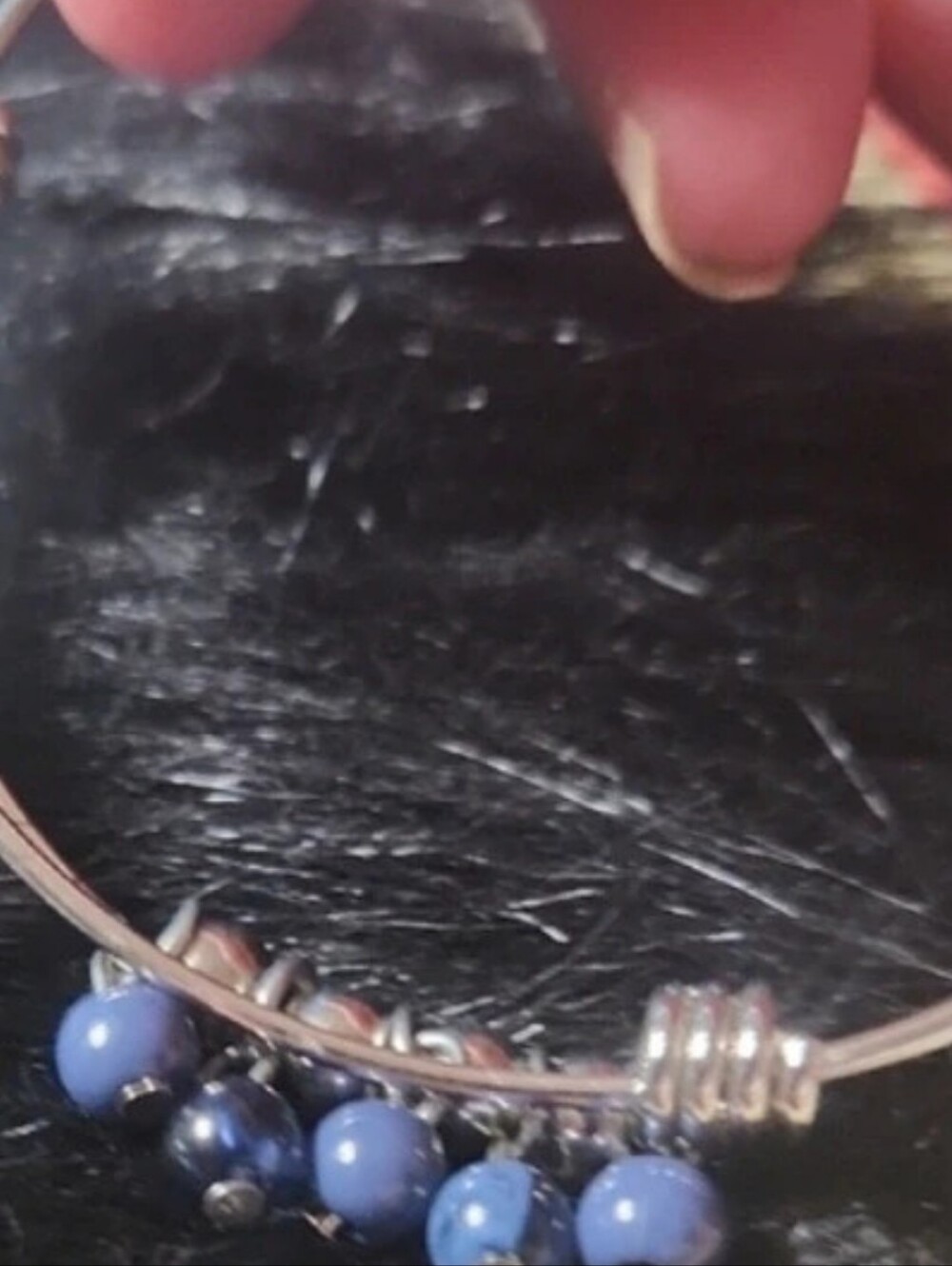 Hand Crafted Silver Bracelet with Blue Bead Charms